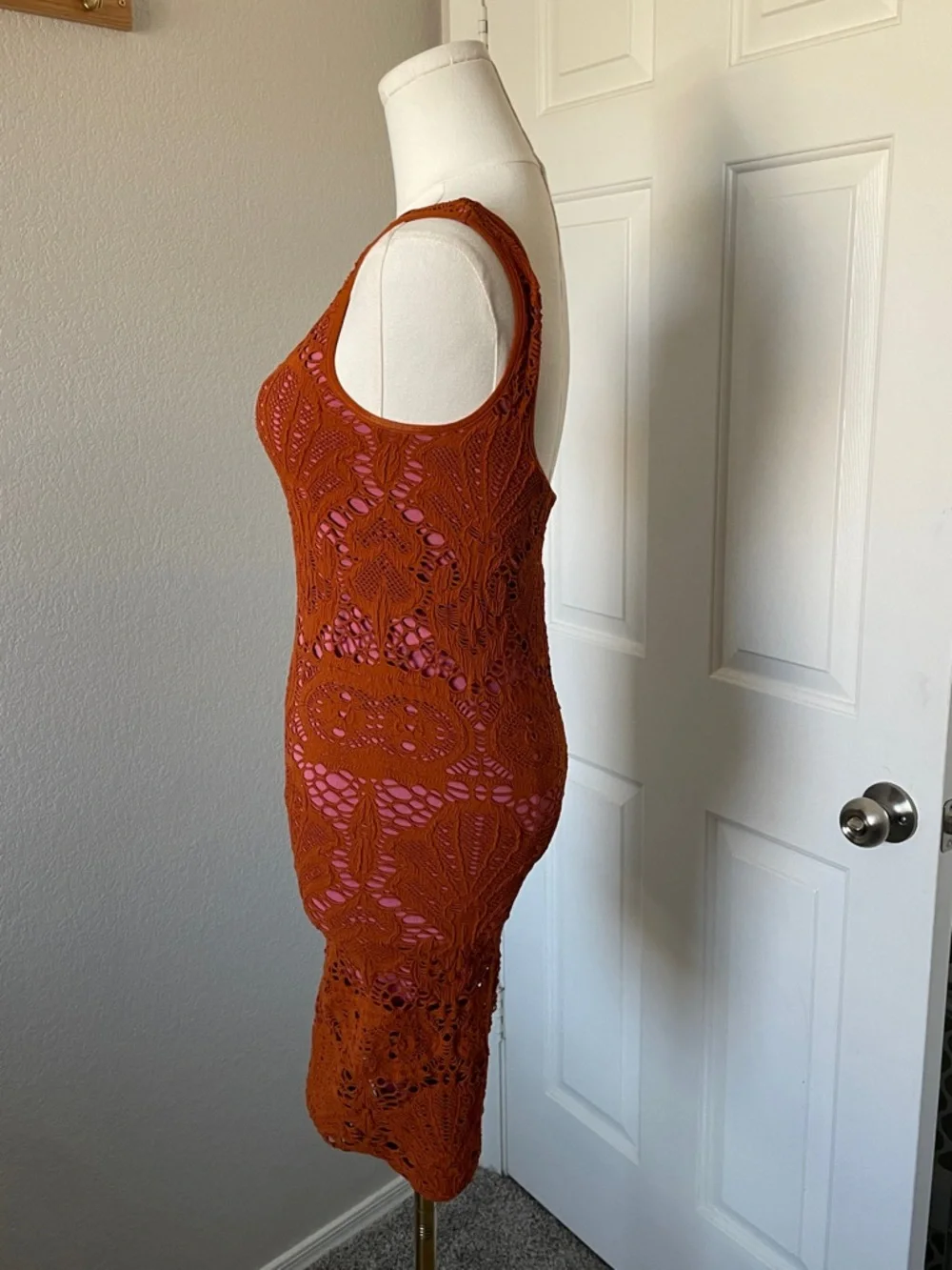 Free People Rust Crochet Backless Tank Dress - Picture 3 of 5
